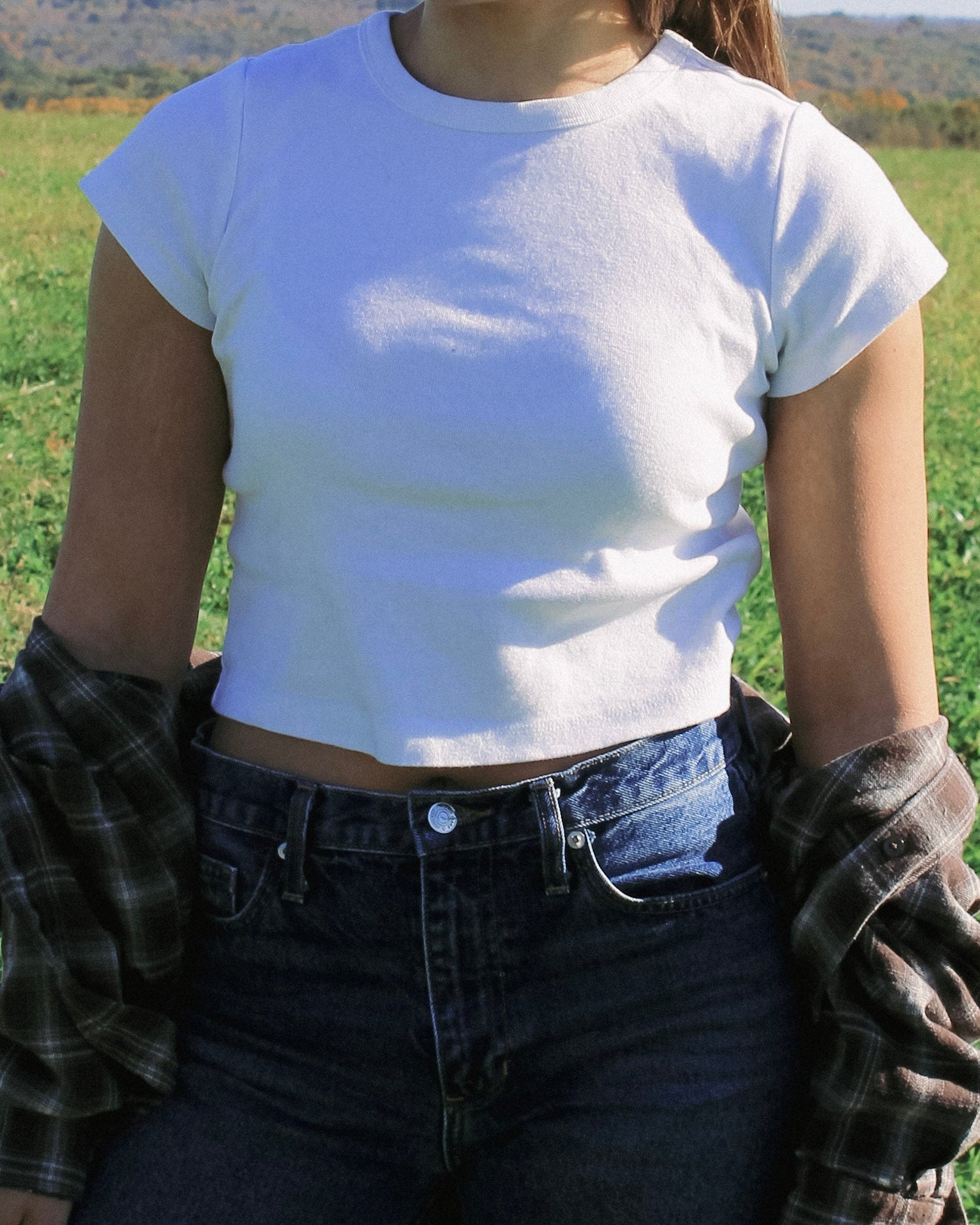 Slightly Cropped White Tee - 100% Cotton