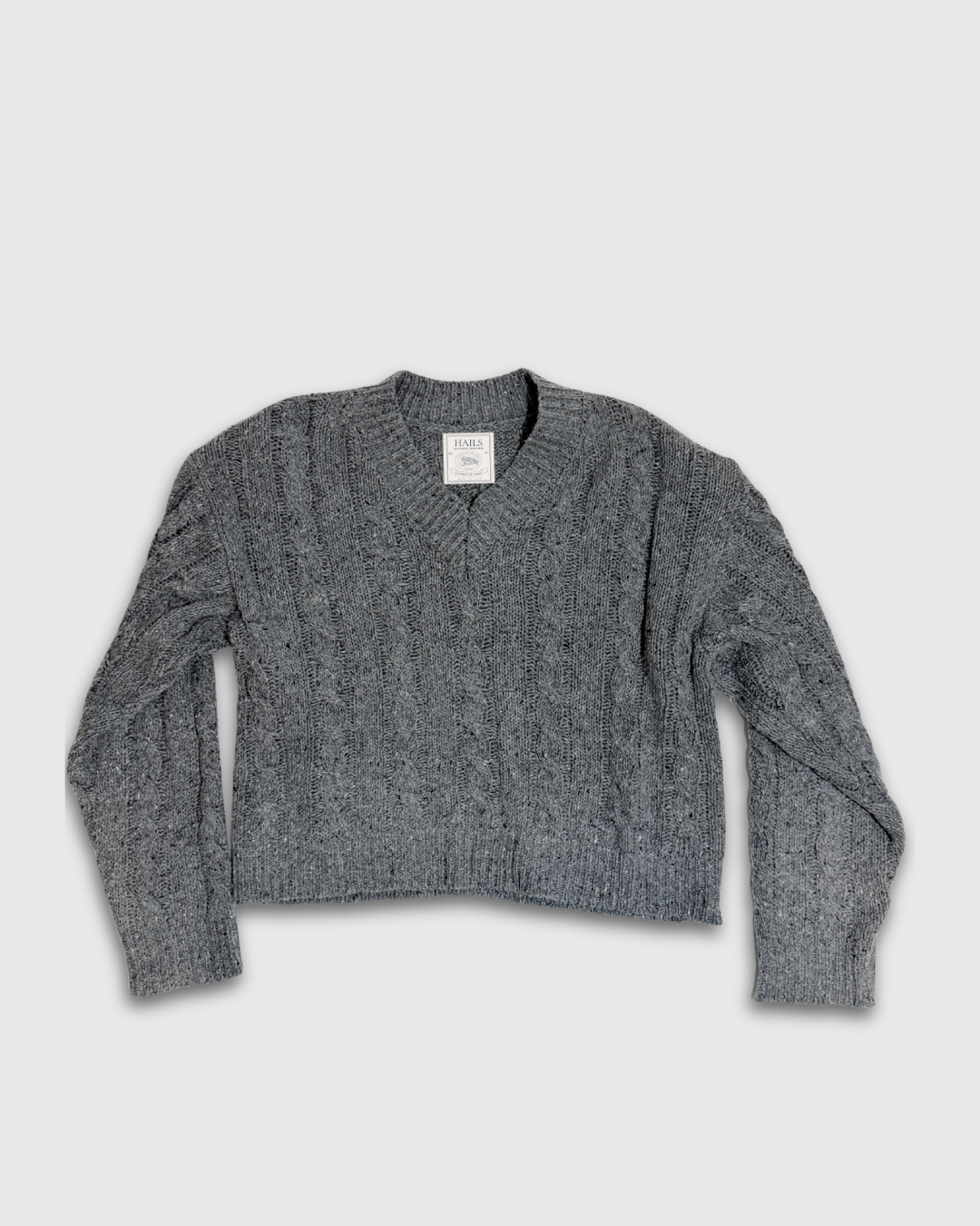 Grey neck cable knit sweater