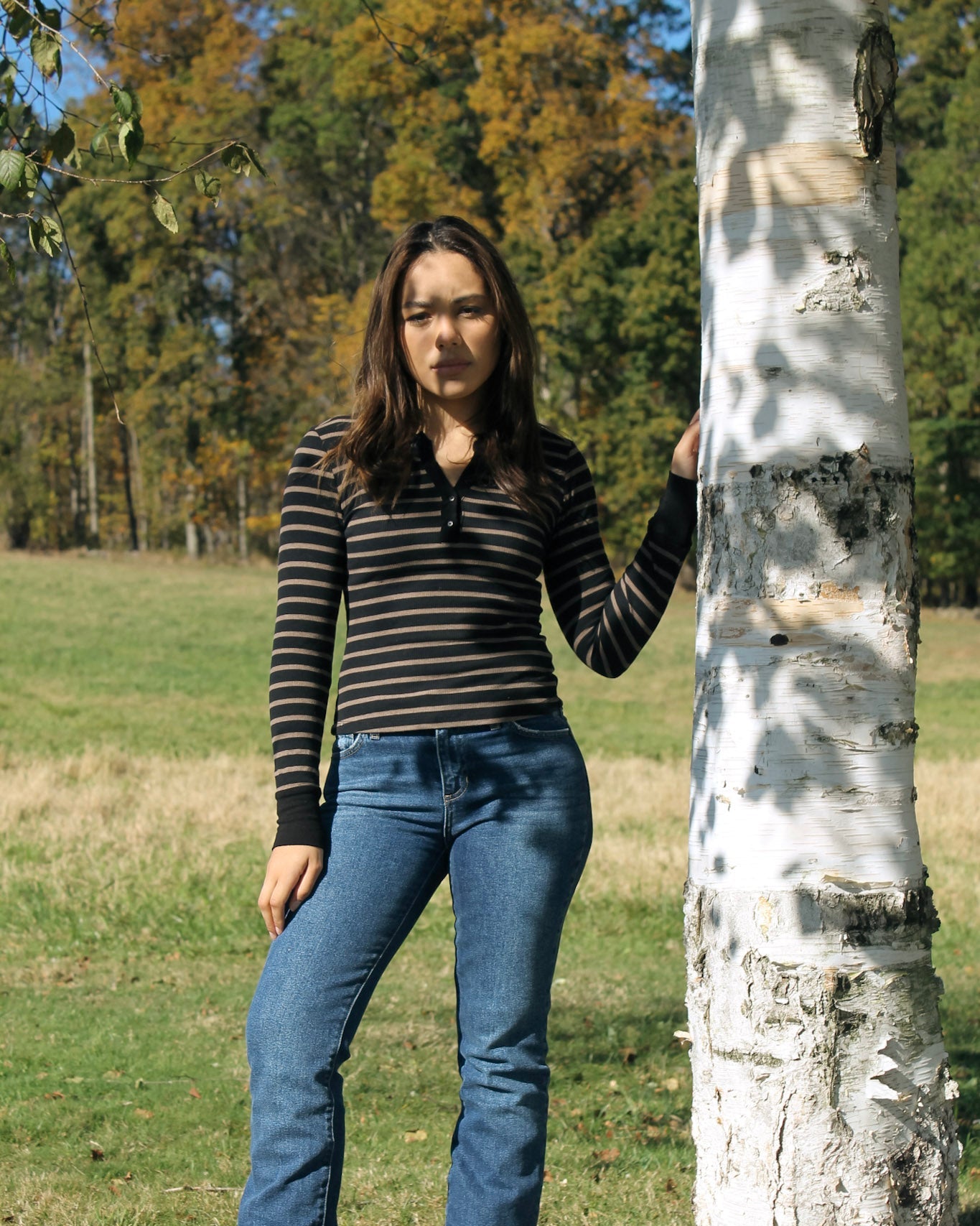 Striped Henley In Brown