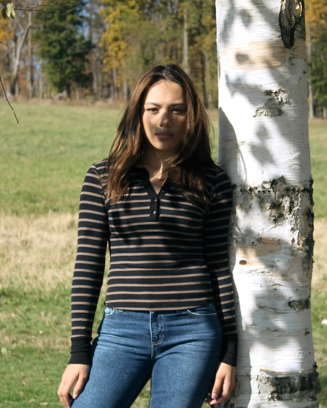 Striped Henley In Brown