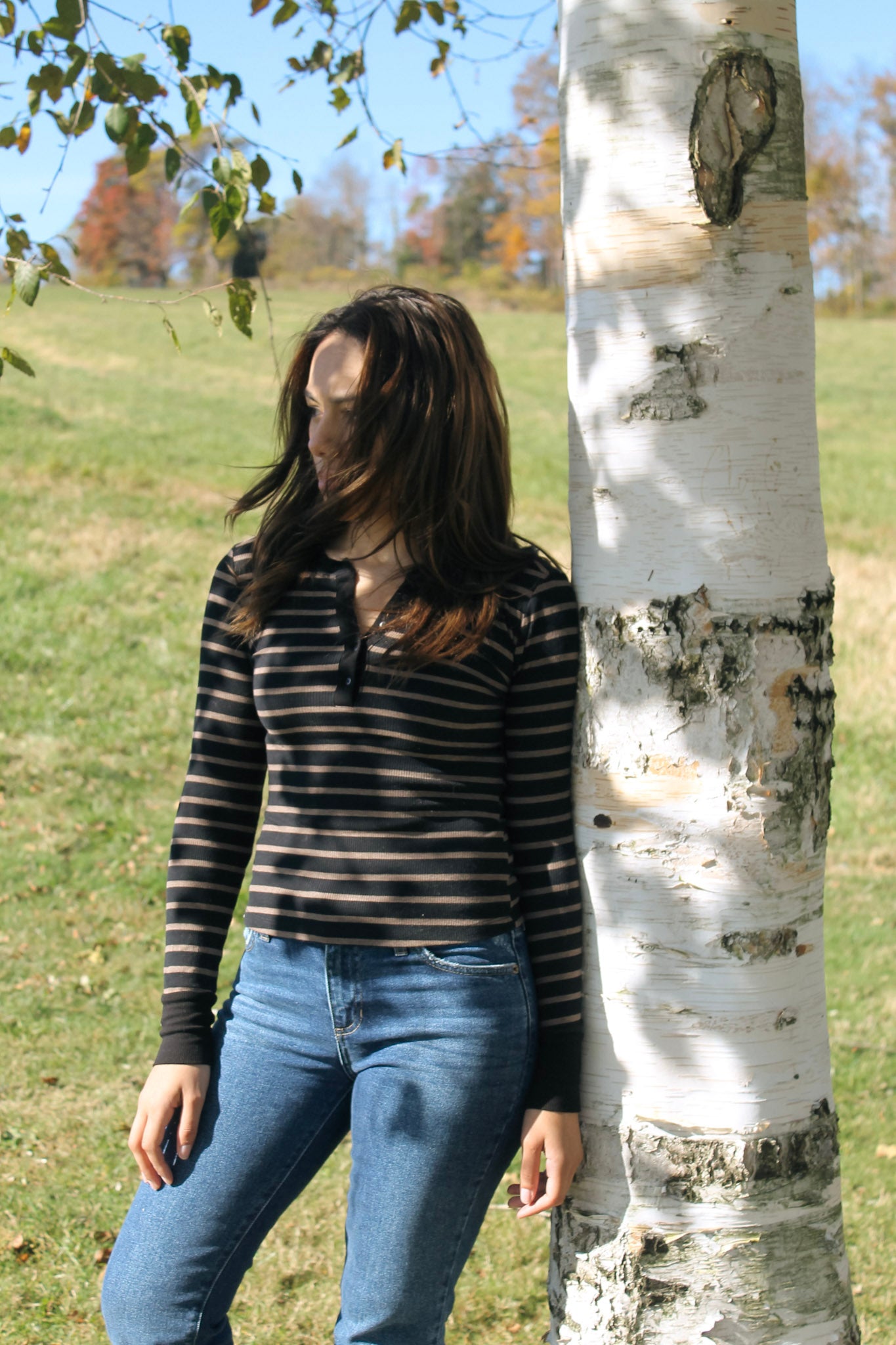 Striped Henley In Brown