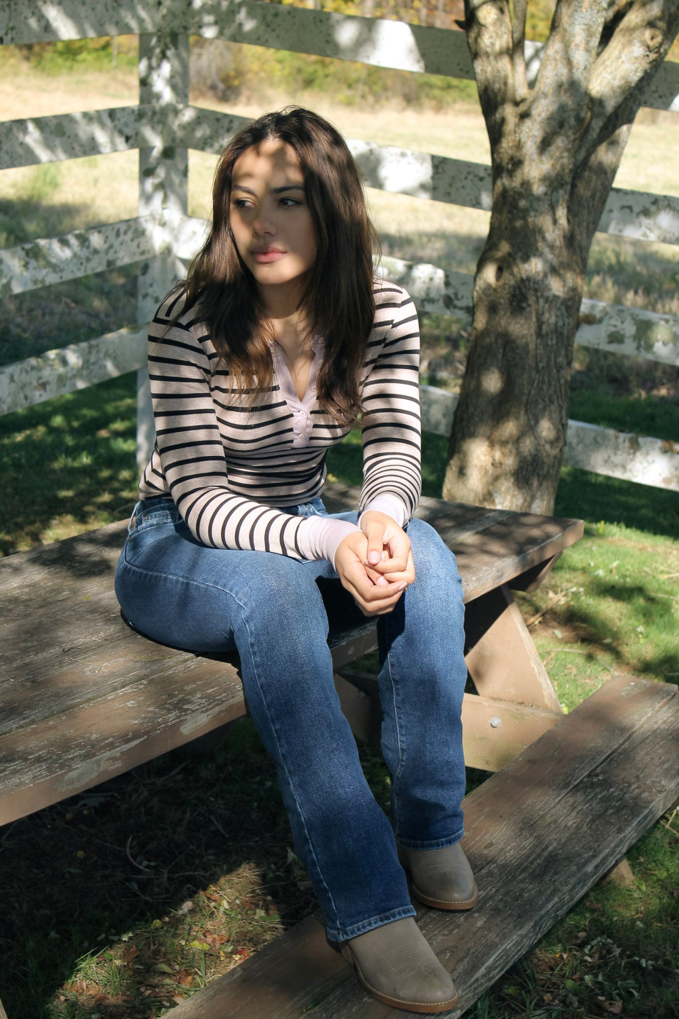 Striped Henley in Tan