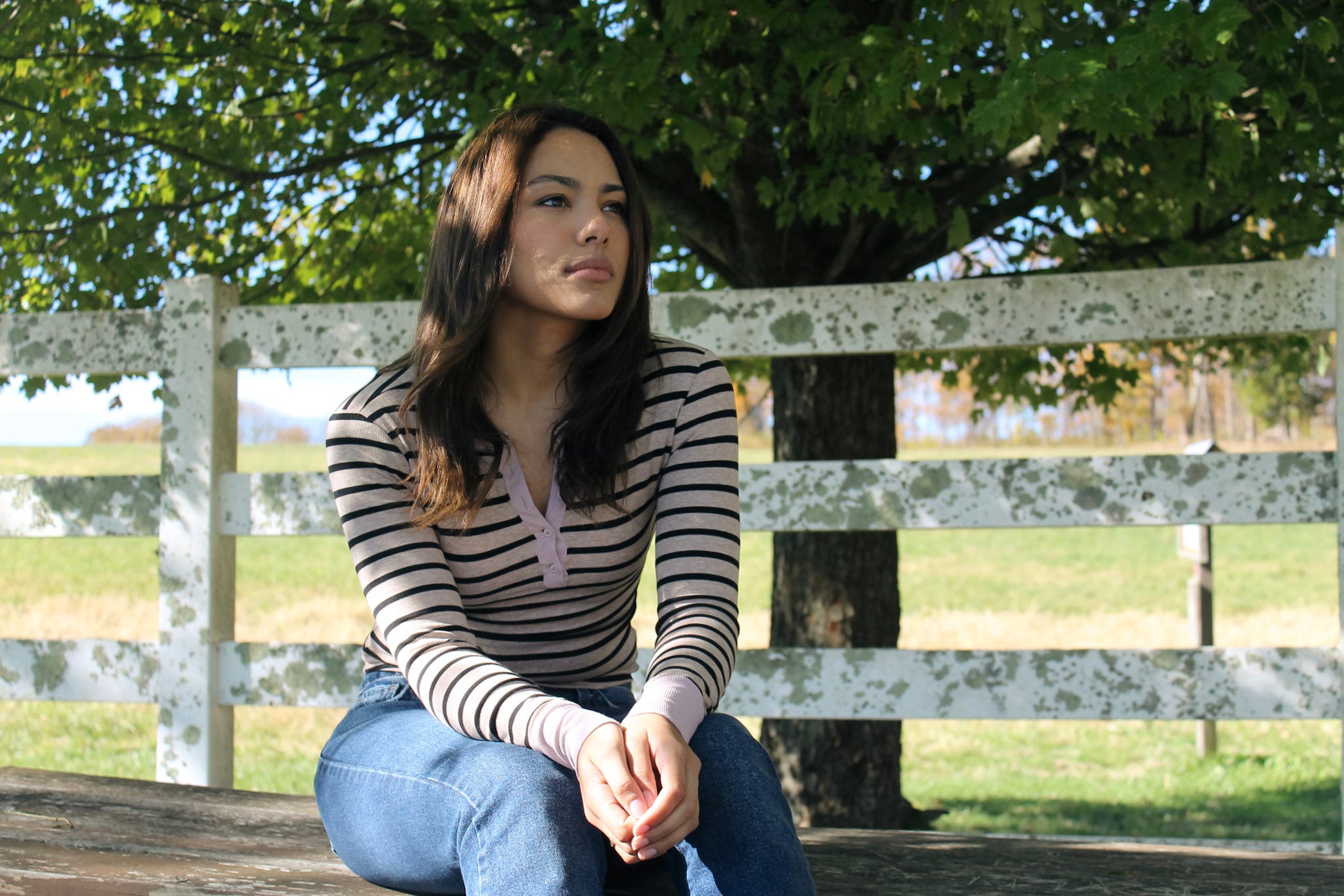 Striped Henley in Tan